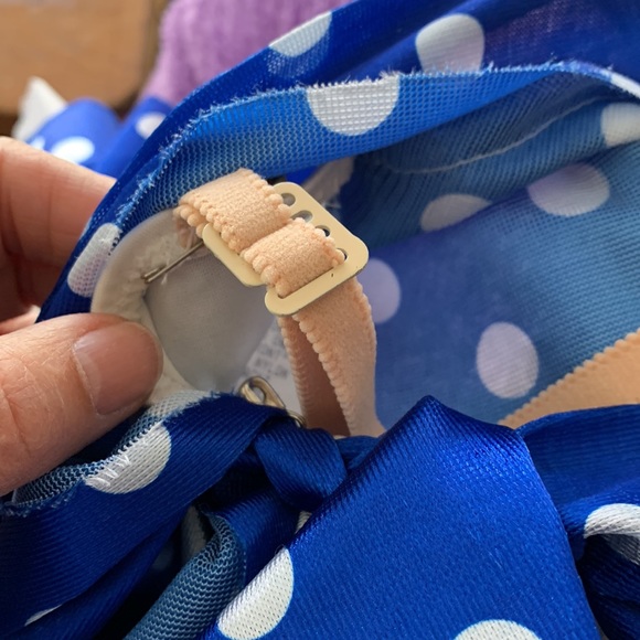 EUC ROYAL BLUE AND WHITE POLKA DOT SATIN AND TULLE BALLERINA DANCE COSTUME 6C - Picture 9 of 11